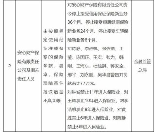安心财险不“安心”！多项业务被责令叫停6-36个月，14人被罚77万