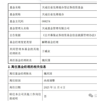 大成基金投研体系失衡，明星经理徐彦因牛市 “踏空”，魏庆国被优化解聘，“清仓式”卸任多只基金跑路