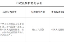 西藏非马健康科技有限公司因违反人民币管理条例被罚1万元