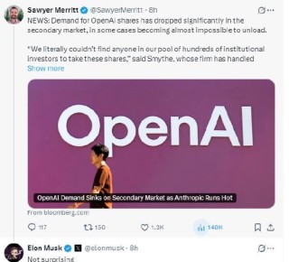马斯克回应OpenAI股票在二级市场遇冷