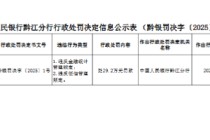 农业银行重庆秀山支行被罚29.2万元：违反金融统计管理规定等