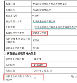 大成基金投研体系失衡，明星经理徐彦因牛市 “踏空”，魏庆国被优化解聘，“清仓式”卸任多只基金跑路