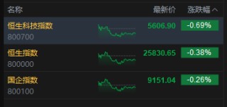 收评：港股恒指跌0.38% 科指跌0.69% 汽车股走弱 黄金股普涨 军工股强势 小米集团跌近5%