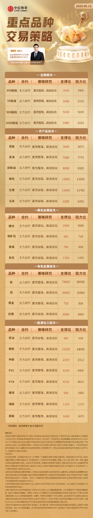 中信期货：重点品种交易策略6.13