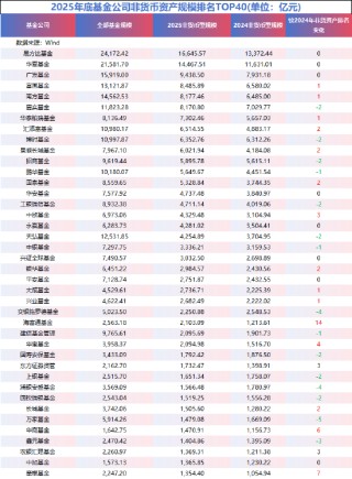 2025非货规模TOP40“下降榜”：国联和民生加银已不在榜单中 万家、交银、浦银安盛规模出现负增长
