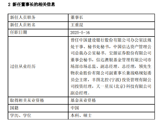王重昆出任先锋基金董事长 曾任职于建设银行、中国信达资管、宏源证券、信达澳银基金等  第1张