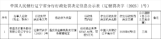 银盛支付辽宁分公司被罚9万元：违反非金融机构支付服务管理规定  第1张
