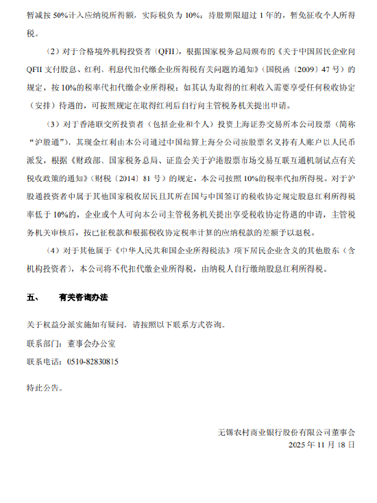 无锡银行:2025年半年度拟派发现金红利2.41亿元,每股派发现金红利0.11元(含税) 第3张 无锡银行:2025年半年度拟派发现金红利2.41亿元,每股派发现金红利0.11元(含税) 第3张