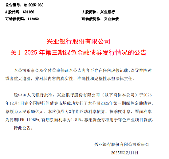 兴业银行同日发行双品种债券 募资共计250亿元 第1张 兴业银行同日发行双品种债券 募资共计250亿元 第1张