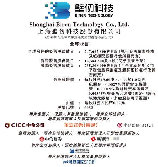 壁仞科技(06082)招股，23名基石投资认购29亿，将成2026年首家香港上市公司，1月2日挂牌  第1张