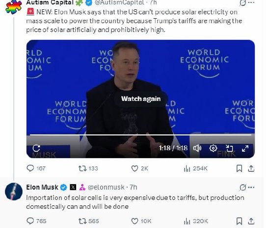 马斯克称特朗普关税人为抬高了美国太阳能发电成本  第1张
